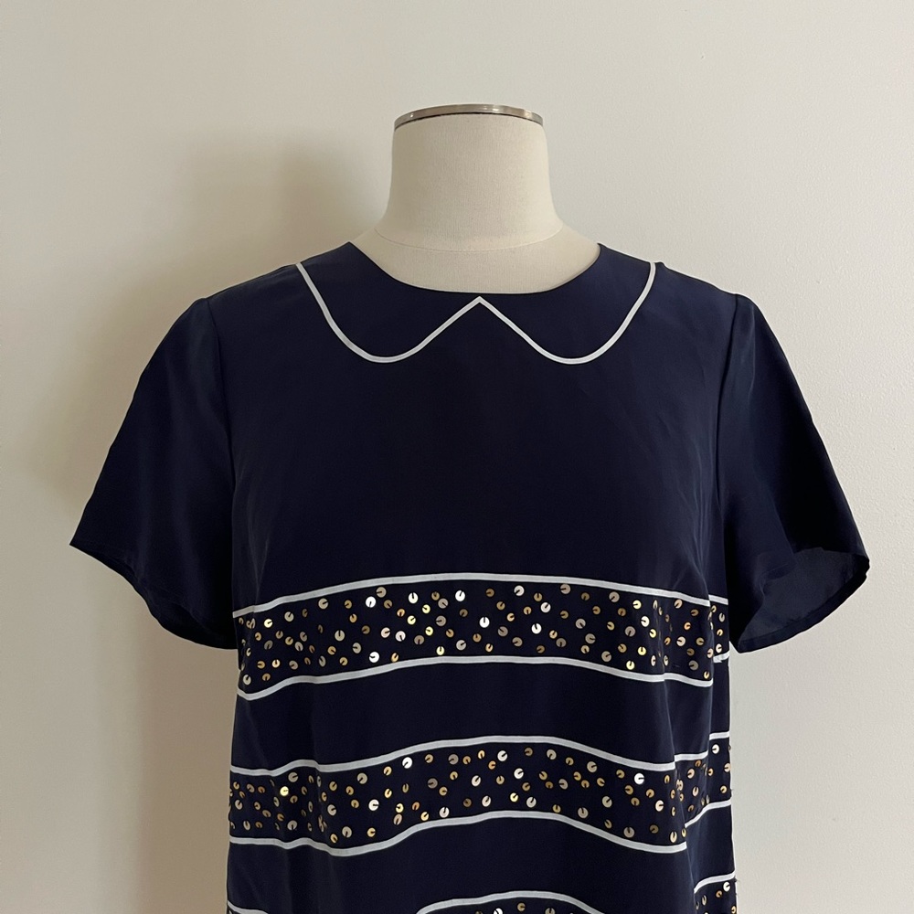 ORIGINAL PENGUIN silk blouse with trompe l'oeil collar and sequin stripe